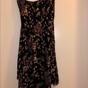 Strapless black dress with small floral print